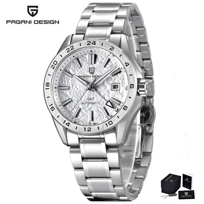 Pagani Design Men's Luxury GMT Automatic Watch Stainless Steel Case Sapphire Glass 100m Waterproof Mechanical Business Watch
