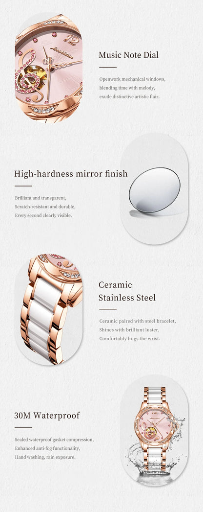 JSDUN 8820 Women Watches Mechanical Watch Luxury Elegant Original Watch Ceramics Strap Waterproof Luminous Ladies Watch Gift Box