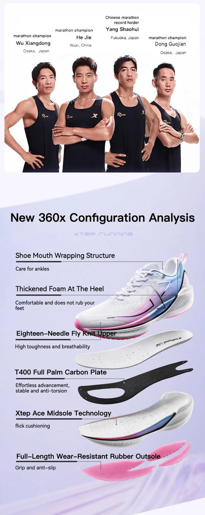 Xtep 360X Professional Running Shoes Men's Carbon Plate Marathon PB Sport Shoe Lightweight ETPU Material Sneakers 976119110080