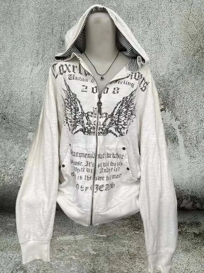 2026 New American Fashion Trend Goth Printed Zipper Hoodie Women Street Hip Hop Punk Rock Sweatshirt Unisex Casual Loose Hoodie, Produit gaming premium Fraquane, produits de luxe