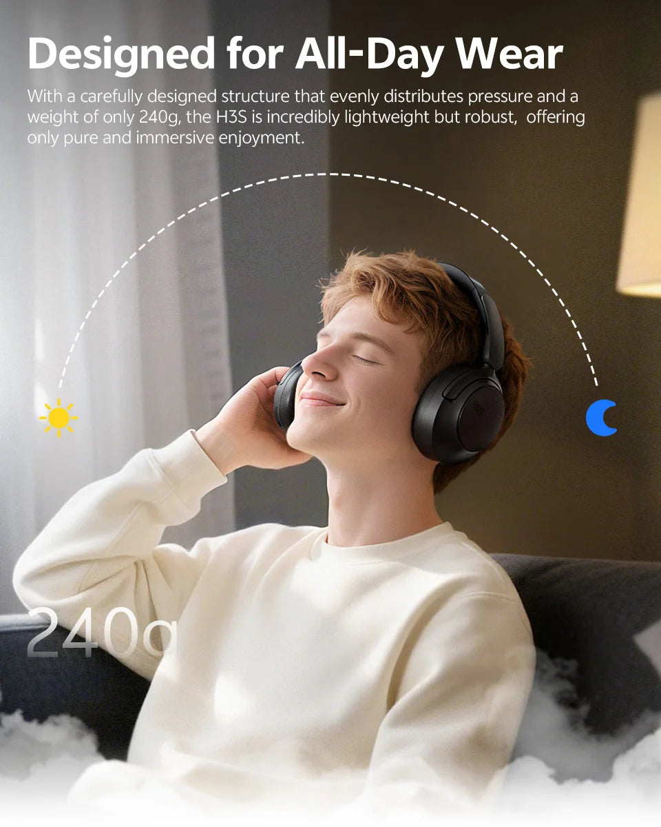 Cuffie Bluetooth 6.0 Over-Ear QCY H3S con ANC adattivo -56dB – Headset wireless Hi-Res LDAC, batteria 102H, audio spaziale Dual Driver