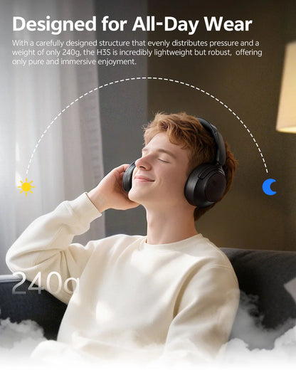 Cuffie Bluetooth 6.0 Over-Ear QCY H3S con ANC adattivo -56dB – Headset wireless Hi-Res LDAC, batteria 102H, audio spaziale Dual Driver