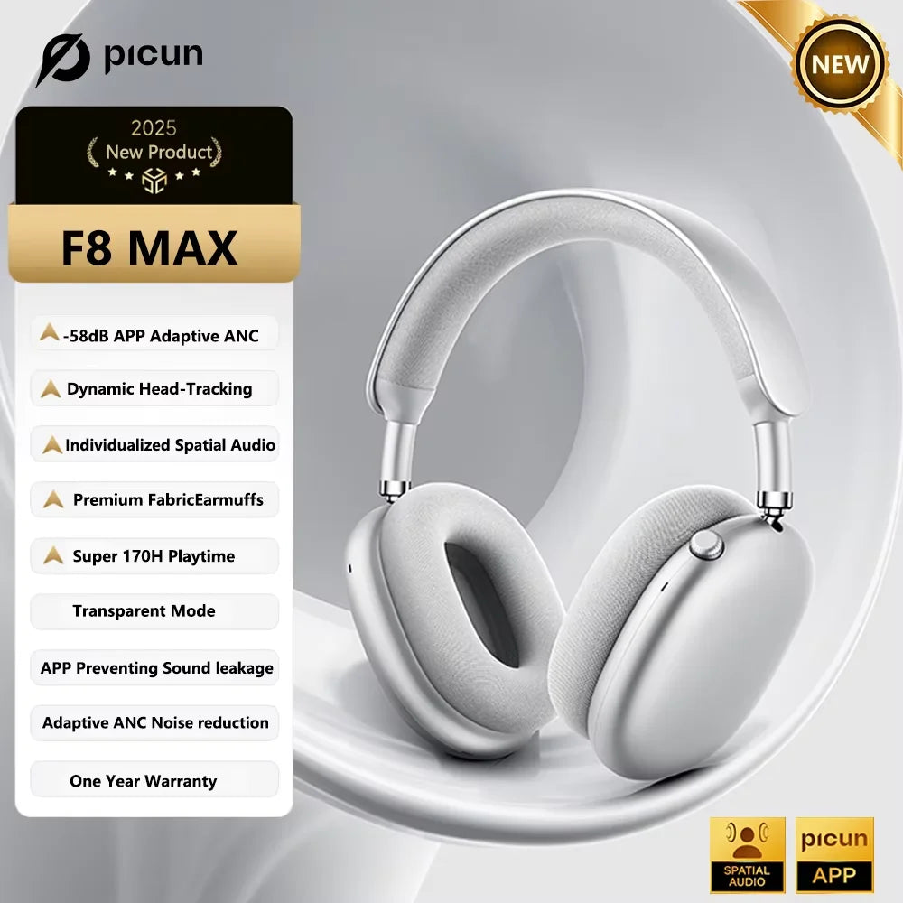 Auriculares inalámbricos Picun F8 Pro ANC con seguimiento de cabeza, audio espacial 3D, ANC -52dB, sonido HIFI, Bluetooth, micrófono HD ENC, baja latencia y APP