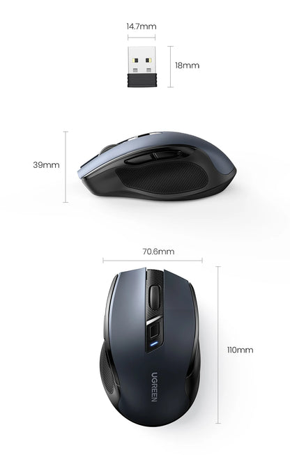Ratón inalámbrico UGREEN Bluetooth 5.0 ergonómico 4000DPI con 6 botones silenciosos para MacBook, tabletas, portátiles, ordenadores y PC, ratón 2.4G