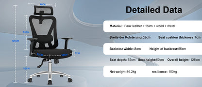 Durrafy Ergonomic Office Chair, Desk Chair With Headrest, Armrests, Swivel Chairs With 90°-130° Reclining Function (Lockable)