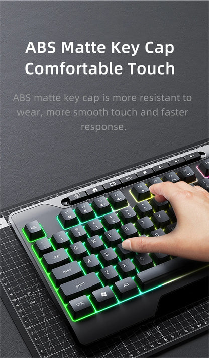 ONIKUMA G32 Wired Gaming Keyboard with RGB Backlit Matte Key Caps 104 Keys Membrane Gaming Keyboards for PC Gamer