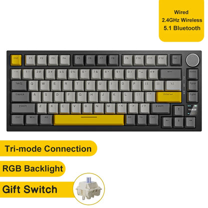 AJAZZ AK820 Pro Gaming Mechanical Keyboard Bluetooth 5.1 Wireless RGB Hot Swappable Gasket Keyboard with TFT Screen & Knob