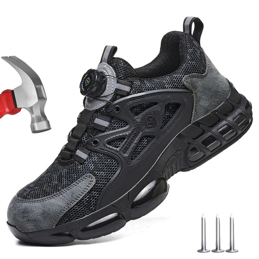 Zapatos de seguridad laboral para hombre talla 47 48 con diseño reflectante, puntera de acero, botón de rotación, zapatillas de trabajo y botas de seguridad protectoras