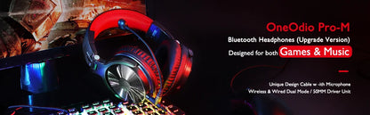 Cuffie da gaming wireless OneOdio Pro-M Bluetooth 5.2 HiFi stereo, autonomia 110H con microfono, bassi profondi, cuffie over-ear pieghevoli