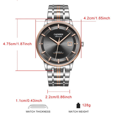 CADISEN Mechanical Wristwatches MIYOTA 9015 Movement Automatic Ultra-thin Watch Sapphire Waterproof Rose gold Business Watches