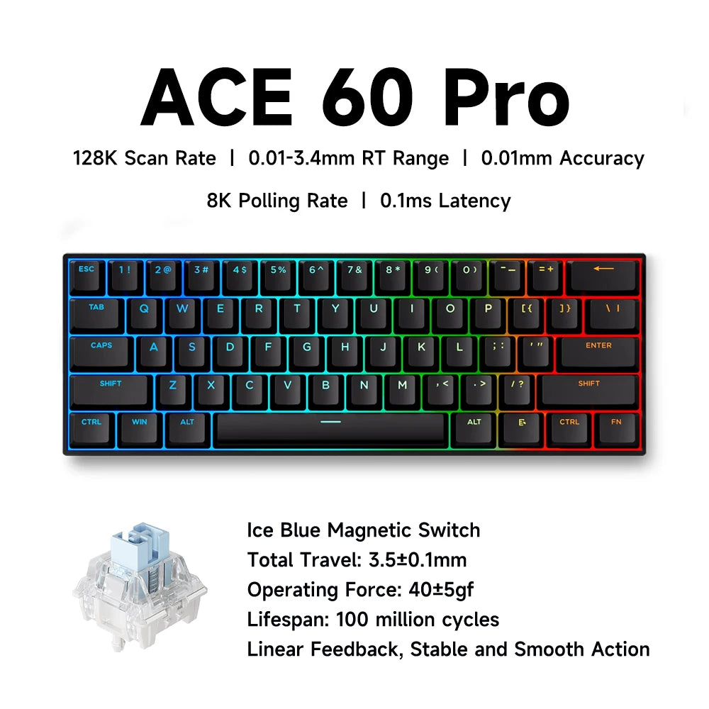 MCHOSE ACE 68 Gaming-Tastatur mit magnetischen Schaltern, Hall-Effekt, Rapid Trigger, programmierbarem RGB, 8K Hz, DKS/MT/TGL/RS/SOCD-Tastatur
