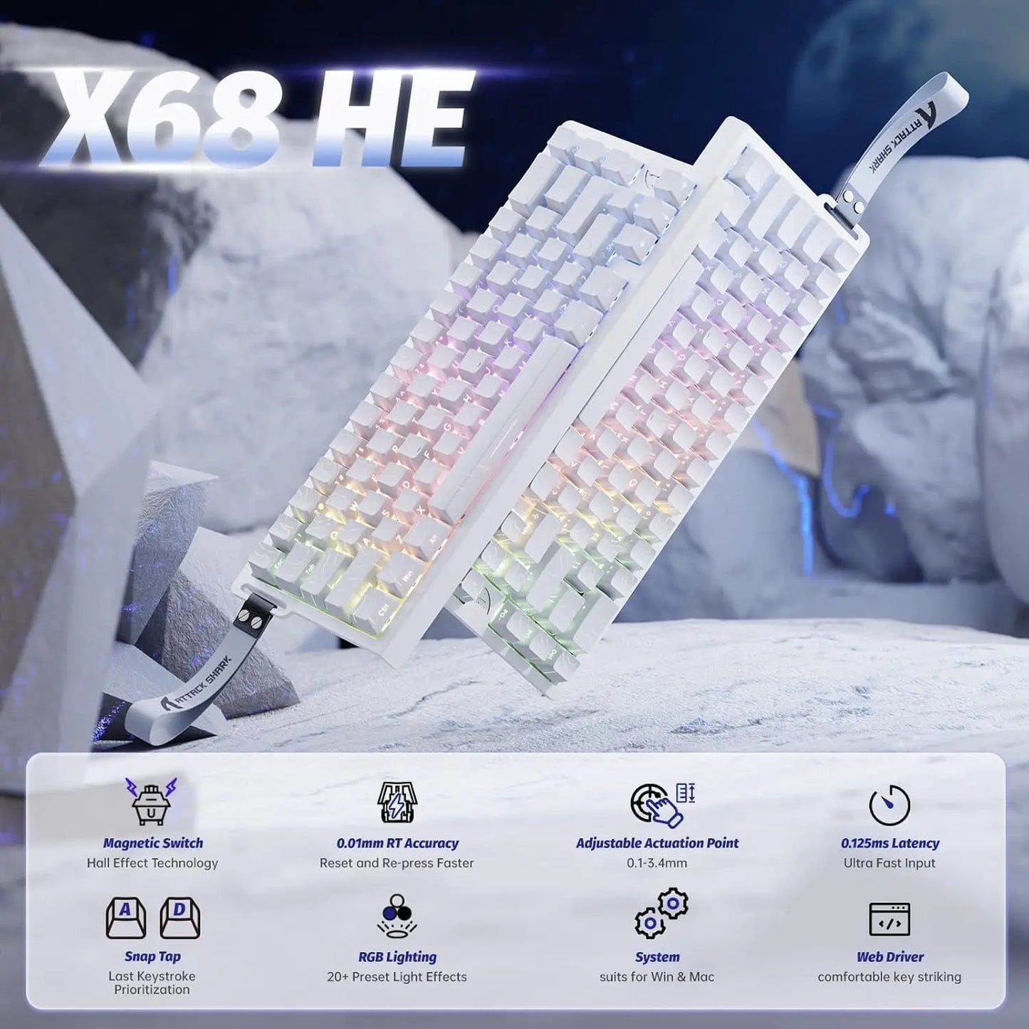 ATTACK SHARK X68 HE Rapid-Trigger mechanische Gaming-Tastatur 60% kabelgebunden mit einstellbarer Auslösung, Hall-Effect-Magnetschalter, 8KH