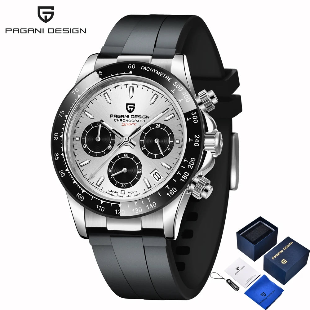 PAGANI DESIGN New Gold Blue Luxury Quartz Watch For Men Gift Box VK63 Movt Chronograph Sapphire Crystal Stainless Steel Watch