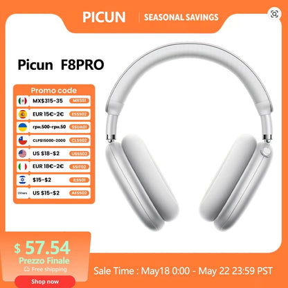 Auriculares inalámbricos Picun F8 Pro ANC con seguimiento de cabeza, audio espacial 3D, ANC -52dB, sonido HIFI, Bluetooth, micrófono HD ENC, baja latencia y APP