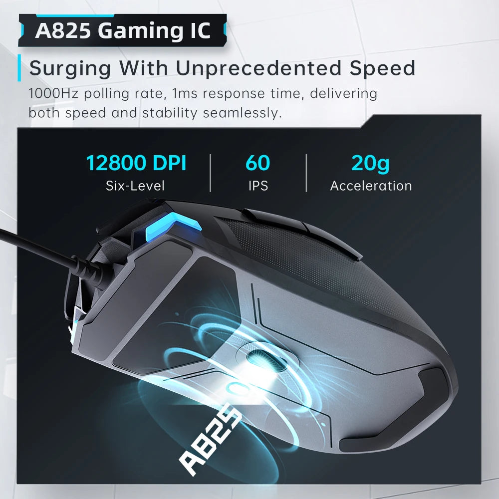Machenike M7Pro Wired Gaming Mouse USB Instant A825 12800DPI 1000Hz 7 Button 65g RGB For Laptop PC Gamer