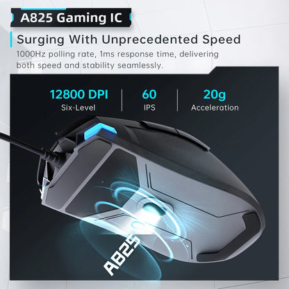 Machenike M7Pro Wired Gaming Mouse USB Instant A825 12800DPI 1000Hz 7 Button 65g RGB For Laptop PC Gamer