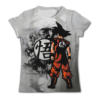 T-shirt Dragon Ball para Criança, Top Tee com Figuras de Anime Son Goku Super Saiyan, T-shirt para Rapaz, Roupa Infantil de Verão de Manga Curta