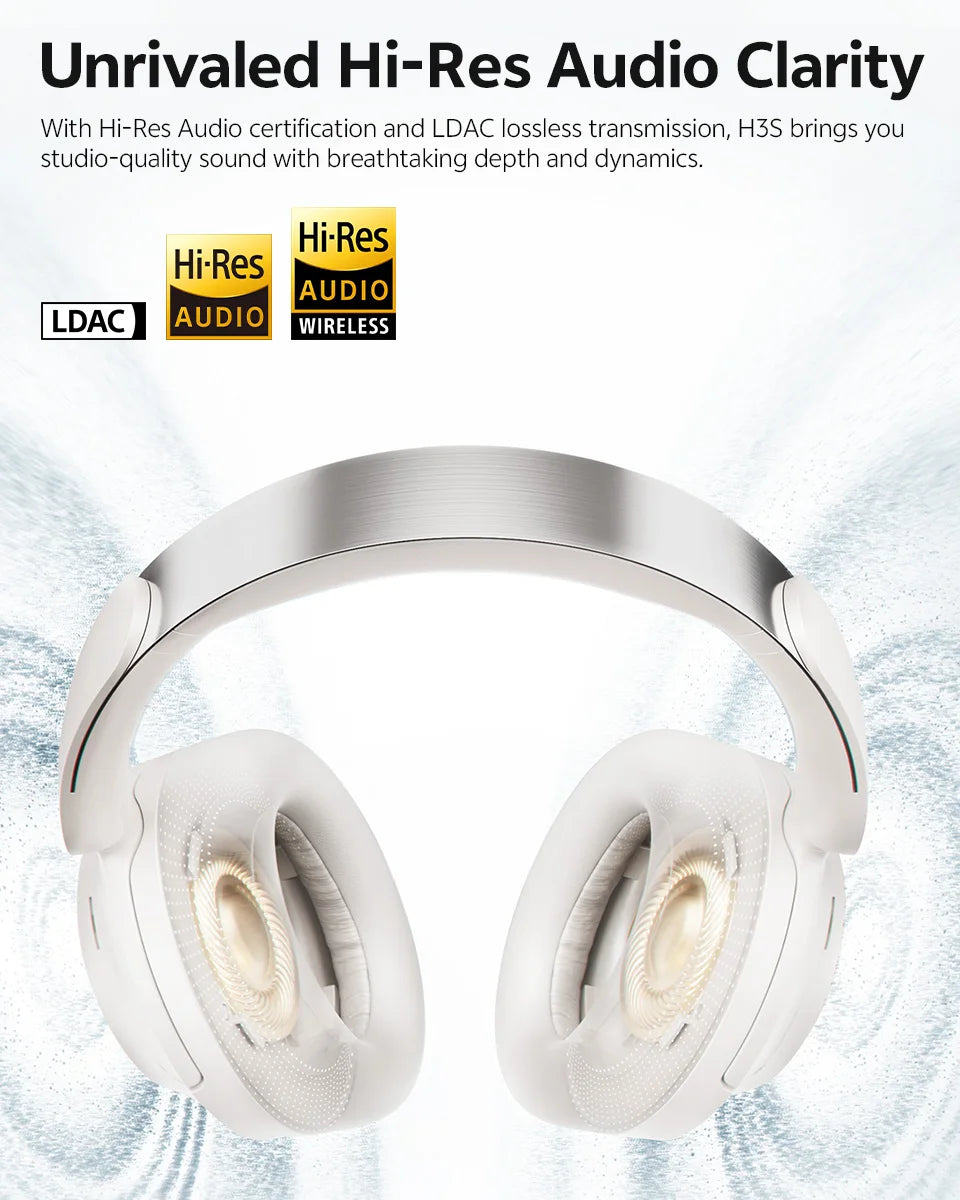 Cuffie Bluetooth 6.0 Over-Ear QCY H3S con ANC adattivo -56dB – Headset wireless Hi-Res LDAC, batteria 102H, audio spaziale Dual Driver