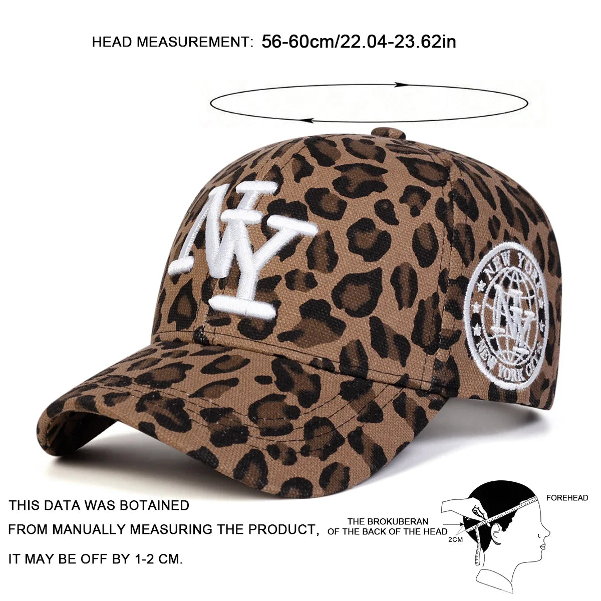 Unisex-Baseballkappen mit NY-Buchstaben-Stickerei und Leopardenmuster – für Frühling und Herbst, Outdoor, verstellbar, Freizeit, Sonnenschutz, Sportkappe
