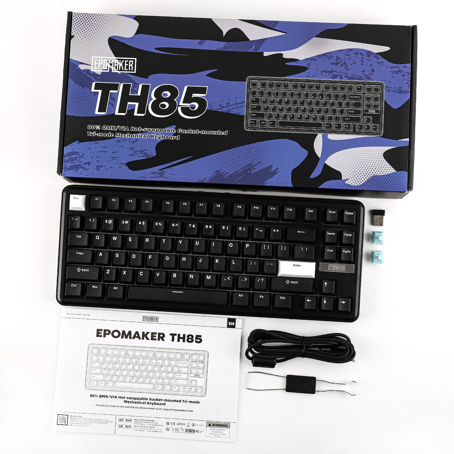 EPOMAKER TH85 80% QWERTY ANSI Layout VIA Gasket Hot-Swap Wired/2.4Ghz/BT5.0 Wireless Mechanical Keyboard for Office/Gaming