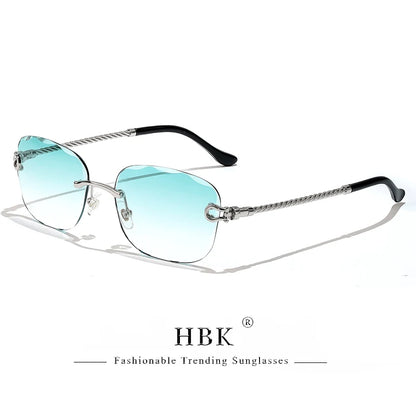 Lunettes de soleil métalliques sans monture HBK pour homme, lunettes de soleil « Wave Cutting » pour femme, lunettes de voyage et de shopping, lunettes de vue UV400, style estival