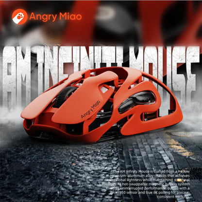 Mouse de gaming wireless Angry Miao Infinity, metalic, ultraușor, cu carcasă perforată, hot-swappable, PAW3950, Dual 8K, cu fir, tri-mode, portocaliu