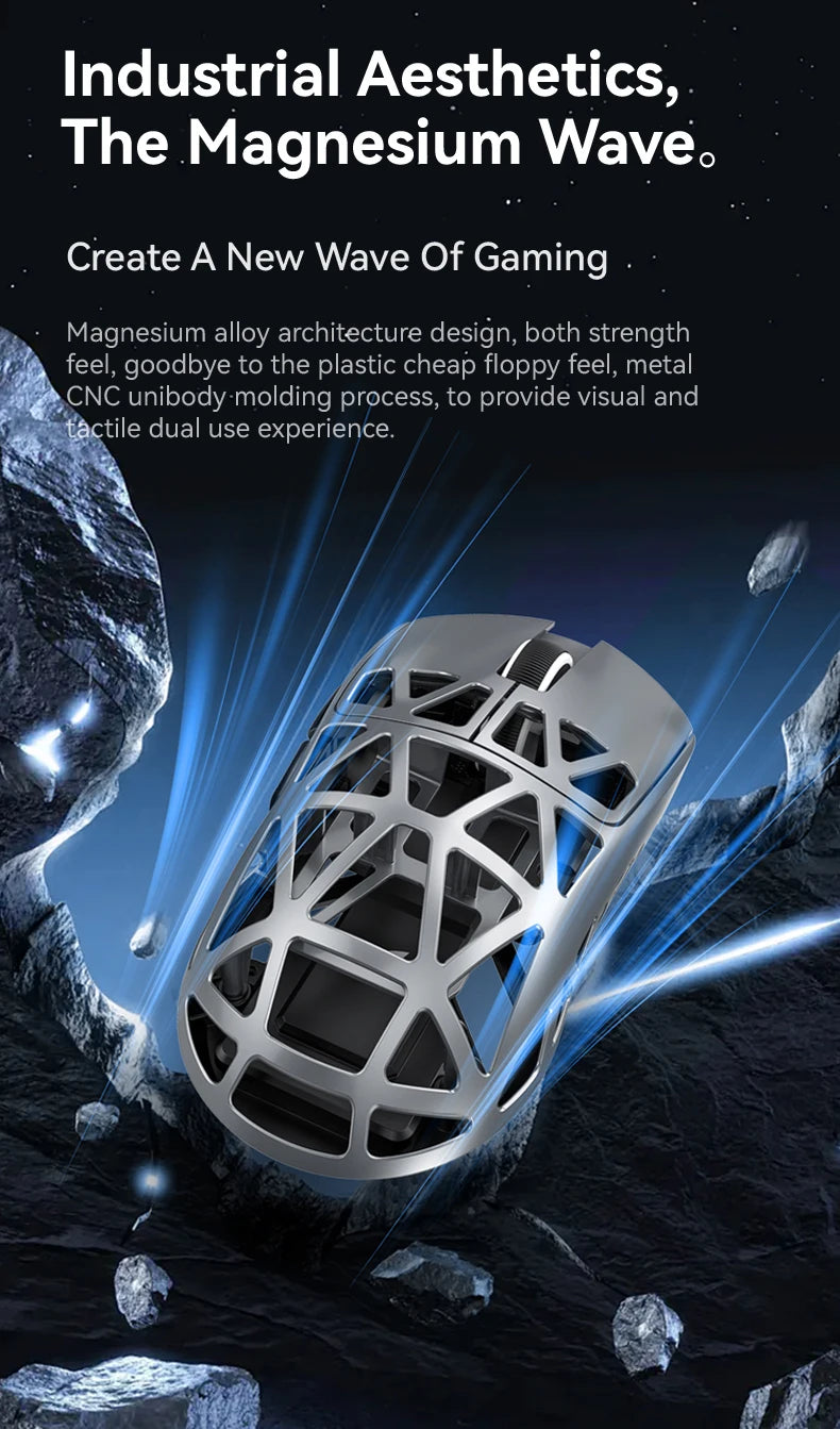 Mouse da gaming wireless Attack Shark R2 PAW3950 8K in lega di magnesio, leggero, Bluetooth tri-mode per gaming/ufficio