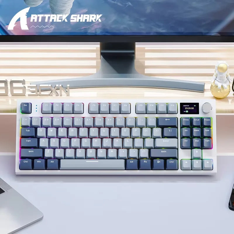 Teclado mecánico ATTACK SHARK K86 con perilla metálica, pantalla inteligente TFT a color, diseño de 87 teclas, iluminación RGB y conexión trimodo