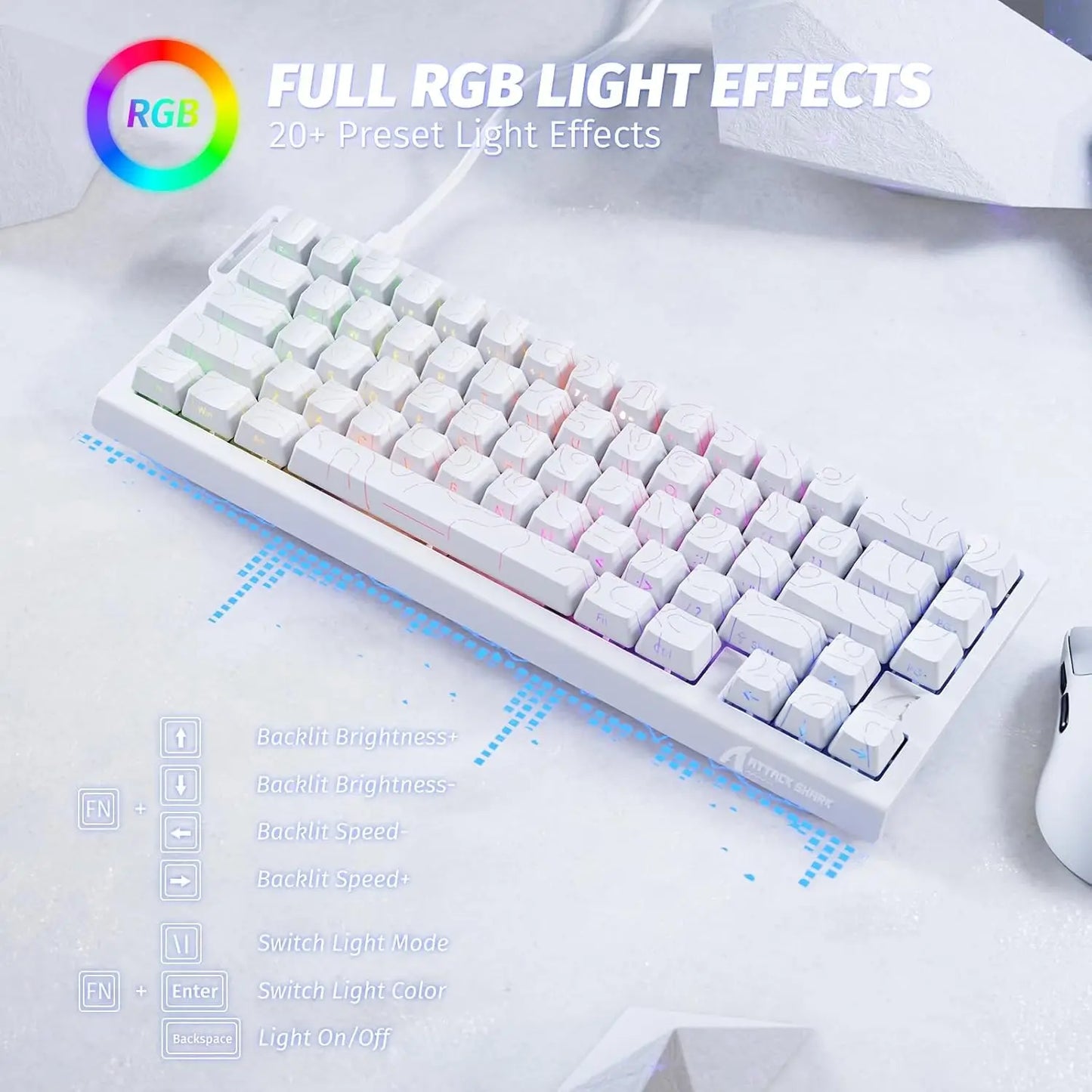 ATTACK SHARK X68 HE Rapid Trigger mechanische Gaming-Tastatur 60% kabelgebunden mit einstellbarer Auslösung, Hall-Effekt-Magnetschalter, 8KH