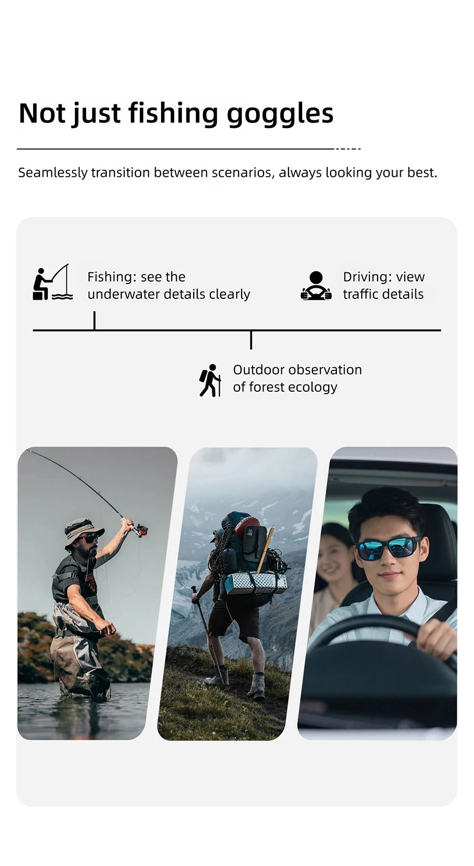 CAPONI Polarizované pánské sluneční brýle pro outdoorové sporty a rybaření, čtvercové, odolné proti oleji a vodě, modré HD čočky, černé obroučky CP36505