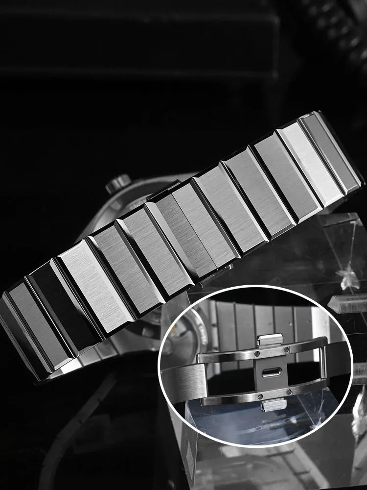 San Martin 39mm Luxury Men Sports Watch Waffle Dial Integrated Bracelet Miyota 90S5 Automatic Mechanical Clear Caseback SN0152