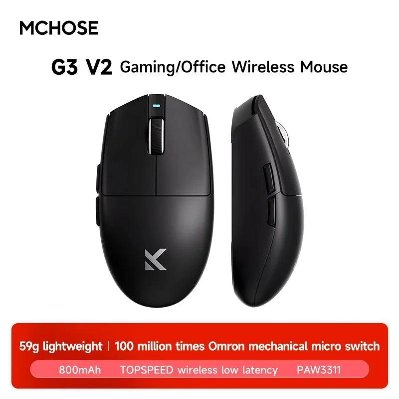 Bezdrátová e-sportovní myš MCHOSE G3 V2 Pro, lehká, tři režimy, Bluetooth, PAW3395, vysoký výkon, 800mAh, pro hry i kancelář, 59g myš