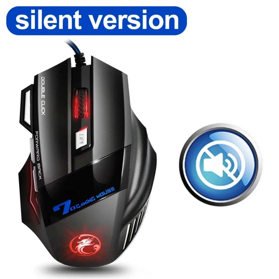 Rato Gaming com Fio para Computador, Retroiluminação RGB, Ergonómico e Silencioso, LED, 7 Botões, USB, para PC e Desktop
