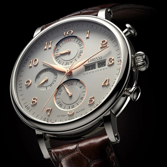 Luxury Brand Switzerland LOBINNI Ewiger Kalender Automatische mechanische Herrenuhr Saphirglas Multifunktionsuhr L13019-8