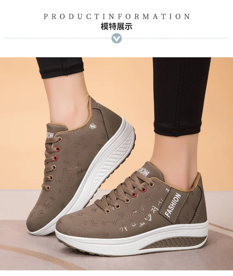 Scarpe casual da donna per l'outdoor con suola spessa e tacco oscillante, scarpe sportive alla moda con plateau, taglia 42, suola piatta, per camminata e corsa