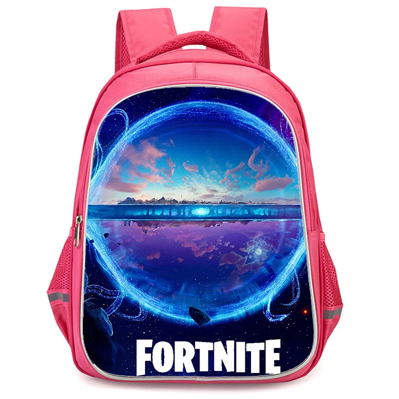 Mochila Fortnite Cartoon vermelha de 16" unissexo com fecho duplo, grande capacidade, mochila escolar para crianças, meninos e meninas dos 5 aos 8 anos