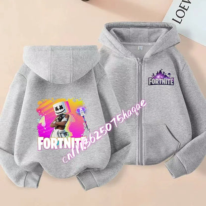 Casaco Outdoor Infantil Cartoon FORTNITED para Rapariga e Rapaz, Sweatshirt com Fecho, Corta-Vento Fino de Alta Qualidade para Outono, Peça Superior de Vestuário