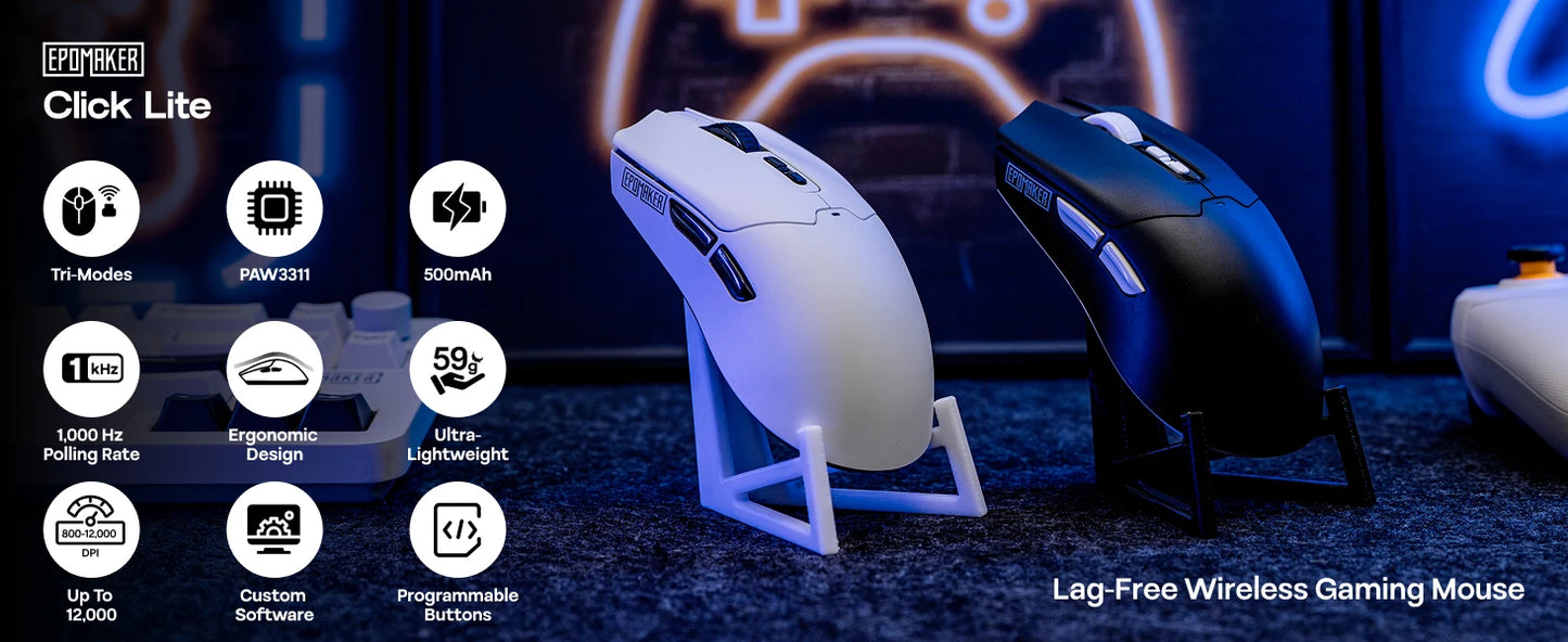 EPOMAKER Click Lite Wired/BT/2.4GHz Wireless Gaming Mouse, PAW3311 Sensor, 800 to 24000 DPI with 500mAh Battery for PC/Mac/Linux