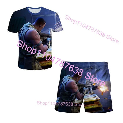 2PCS Suits F-Fortnited Victory 3D T-shirt Shorts Kids Tops Girls Boys Battle Royale Clothes Harajuku Tees Hero Children T Shirt