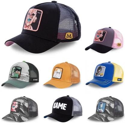 Dragon Ball Son Goku-Kappe, Sommer-Reisekappe mit Schirm, Herren-Kappe mit Stickerei, im Hip-Hop-Stil, Sonnenvisier, verstellbare Trucker-Kappe aus Netzstoff