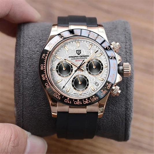 PAGANI DESIGN V2 40MM Relógio masculino de quartzo com mostrador meteorito, safira, cronógrafo retro, impermeável para homem