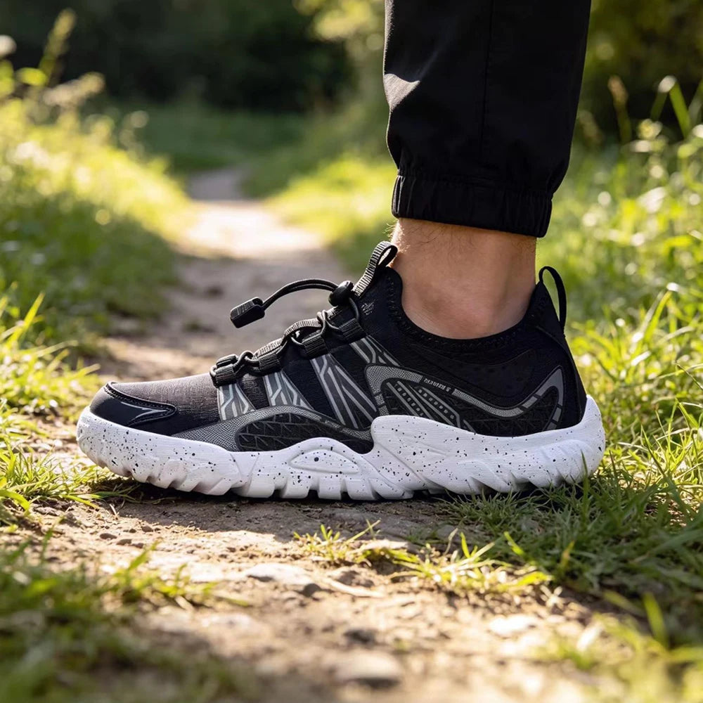 Ανδρικά αθλητικά παπούτσια barefoot Oiaano Wide, μαύρο πλεκτό mesh, εξαιρετικά ελαφριά, διαπνέοντα, για αναψυχή, εργασία, τζόκινγκ και εξωτερικούς χώρους, μαλακή σόλα zero drop