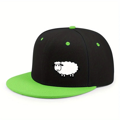 Unisex-Baseballkappe mit verstellbarem Riemen – Streetstyle-Kappe mit flachem Schirm und Schafsmuster – Lässige, vielseitige und personalisierbare Kappe
