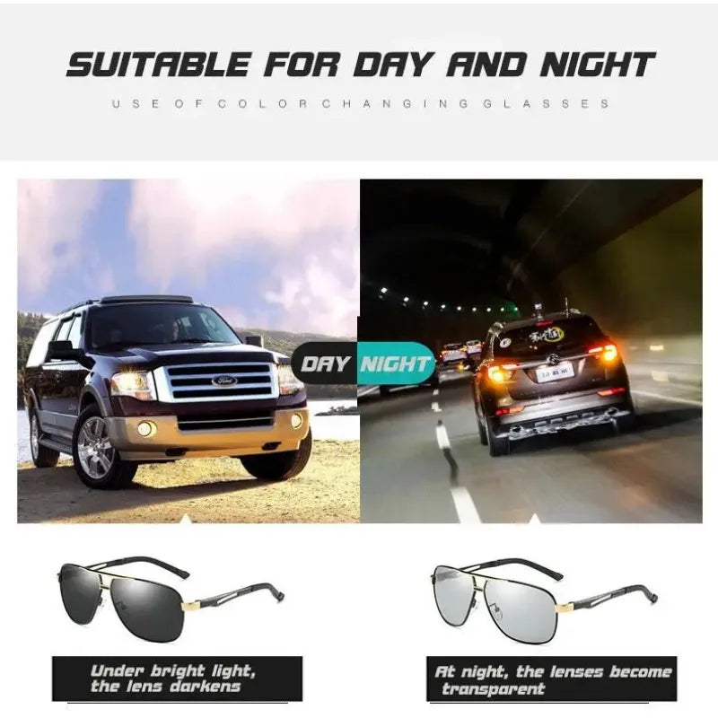 Huippulaatuiset alumiini-magnesium-neliönmuotoiset polarisoidut fotokromaattiset aurinkolasit miehille – sotilas-, turva- ja ajolasit Oculos De Sol Masculino