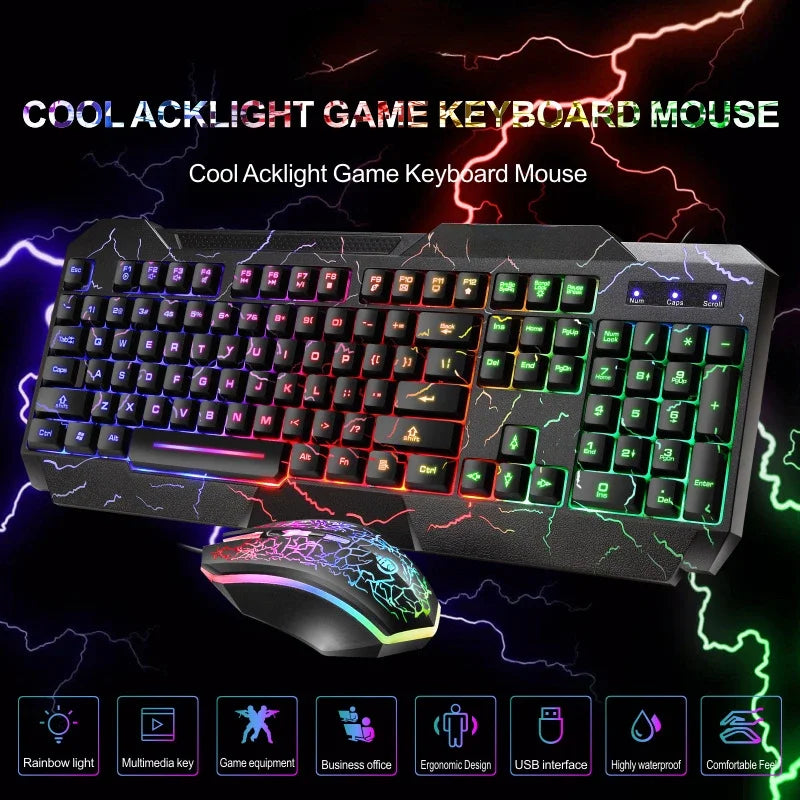 Kabelgebundenes Gaming-Tastatur-und-Maus-Set für Desktop-PCs mit mechanischem Tippgefühl und LED-Hintergrundbeleuchtung