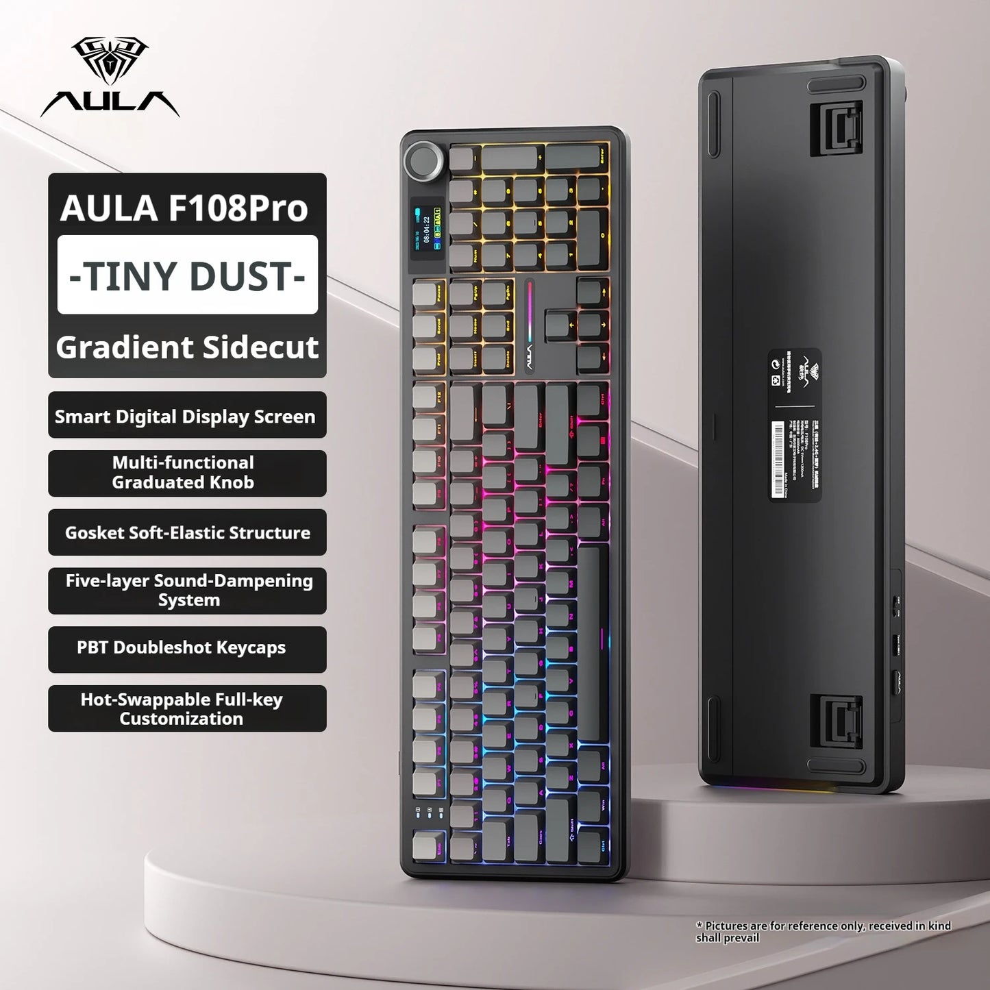 Tastiera meccanica AULA F108 PRO personalizzata layout 100%, retroilluminazione RGB, wireless Bluetooth, switch HiFi, tastiera gaming