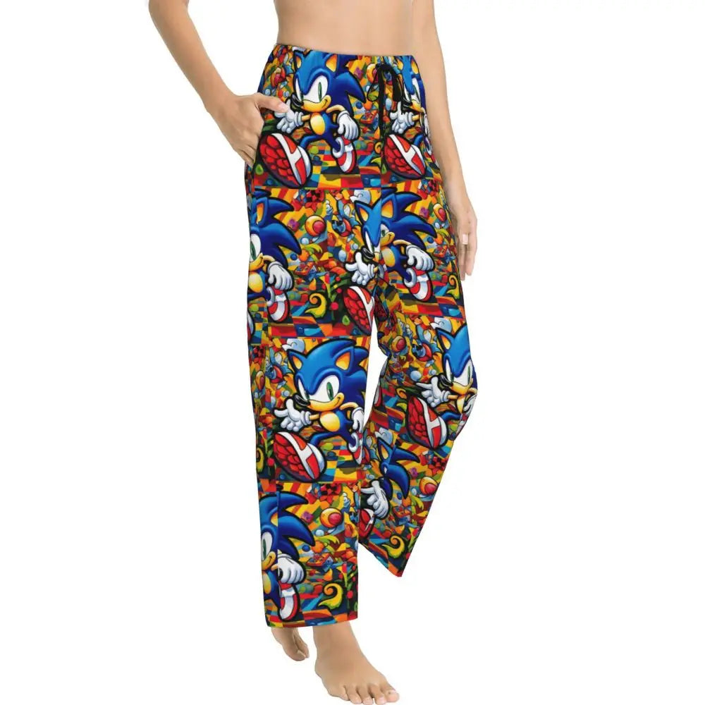 Custom Women Soniced Pajama Pants Printed Hedgehog Game Sleep Sleepwear Bottoms with Pockets