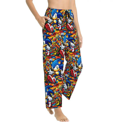 Custom Women Soniced Pajama Pants Printed Hedgehog Game Sleep Sleepwear Bottoms with Pockets