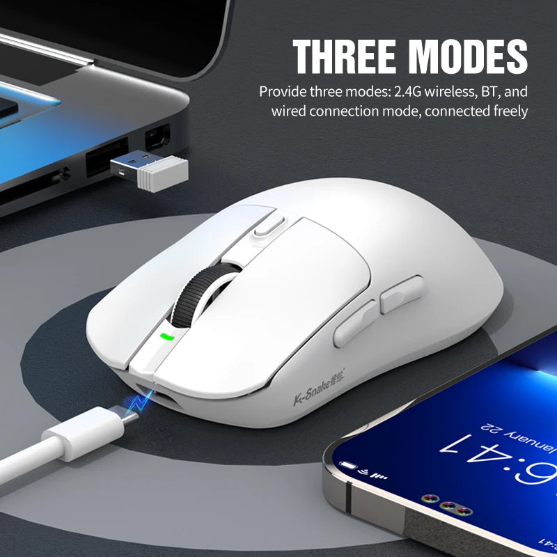 K-Snake X11 Bluetooth Wireless Gaming Mouse, Tri-Mode RGB Rechargeable Mouse with PAW3311 Sensor, 12000 DPI Magnetic Charging Gaming Mouse for PC, Laptop & Office