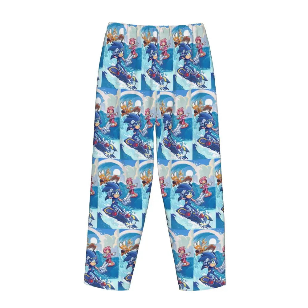 Custom Women Soniced Pajama Pants Printed Hedgehog Game Sleep Sleepwear Bottoms with Pockets